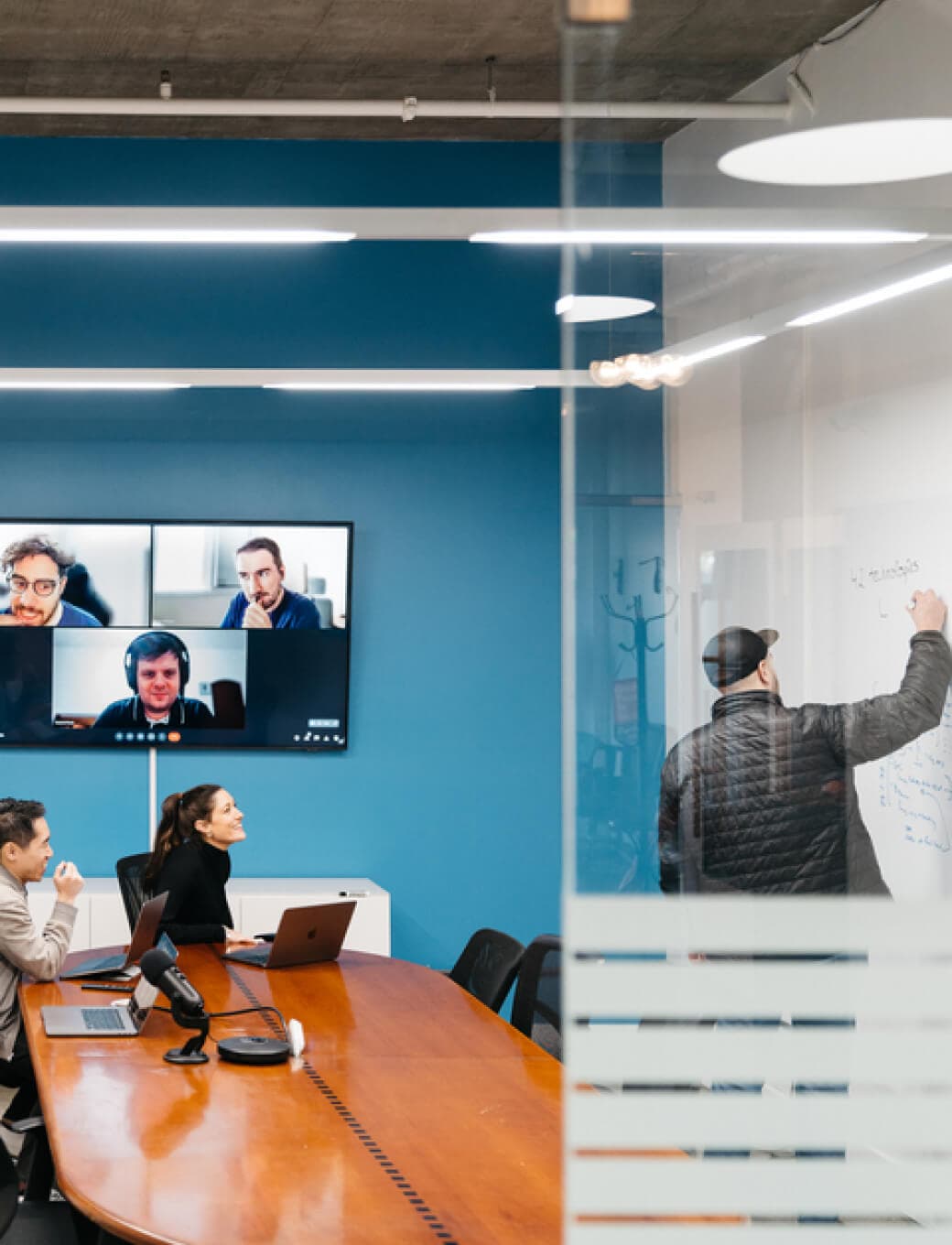 42 team members collaborating during an office video call